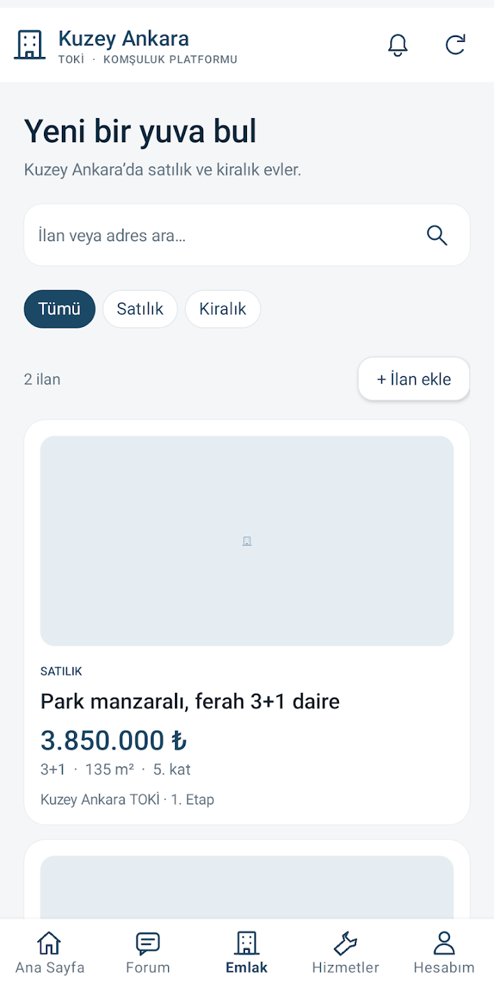 Kuzey Ankara TOKİ uygulamasından ekran görüntüsü