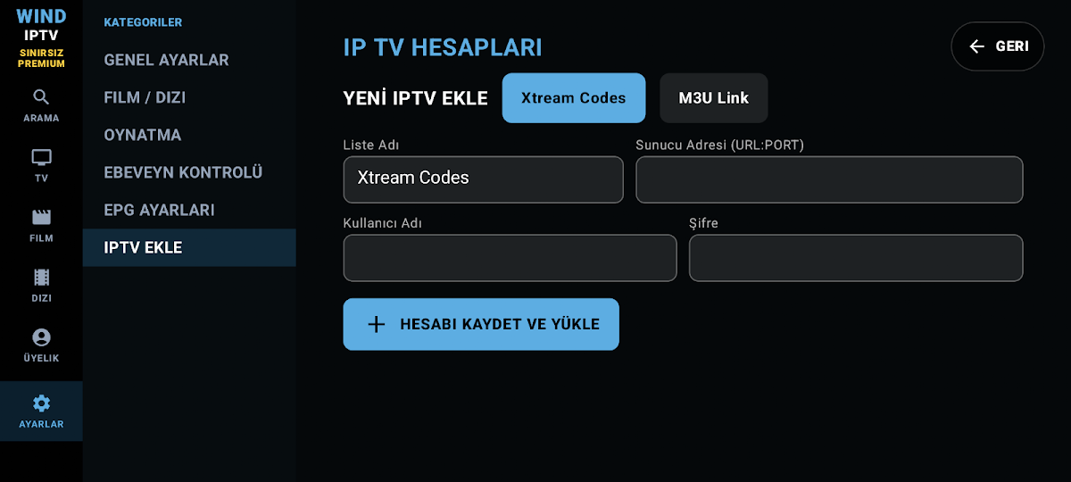 Wind IPTV Player uygulamasından ekran görüntüsü